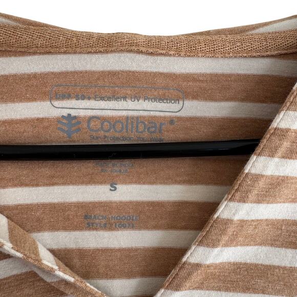 Coolibar Small Hoodie Key Colony Beach Striped Tassel Tie Upf 50 Brown White - Picture 3 of 4